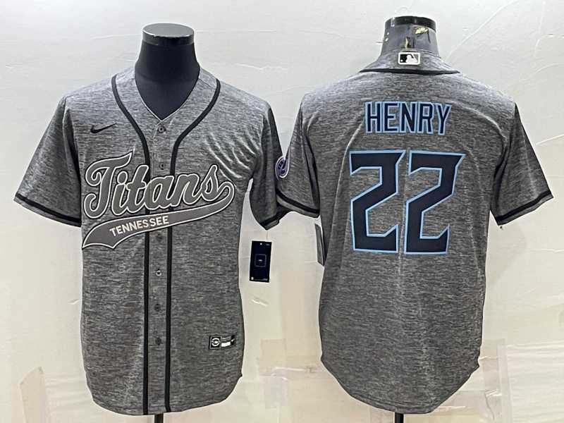 Men's Tennessee Titans #22 Derrick Henry Grey Gridiron With Patch Cool Base Stitched Baseball Jersey